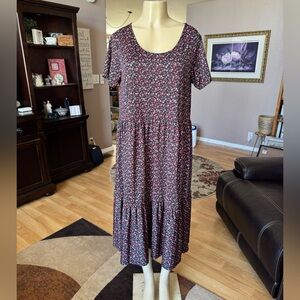 Tamnoon black, red & pink floral short sleeve midi dress-size L